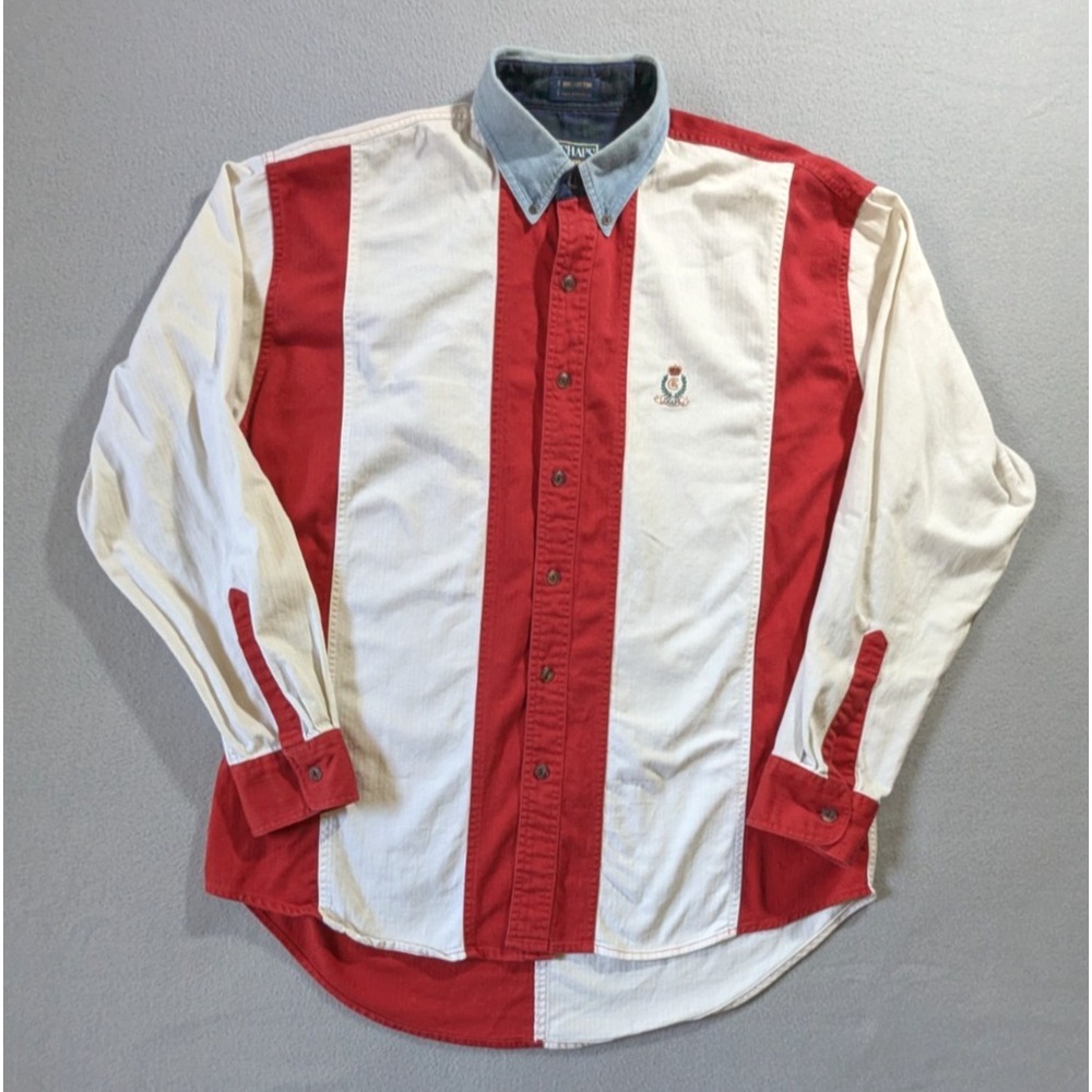 Vintage Chaps Ralph Lauren Shirt Mens L Red White Blue Striped Button Up 90s USA